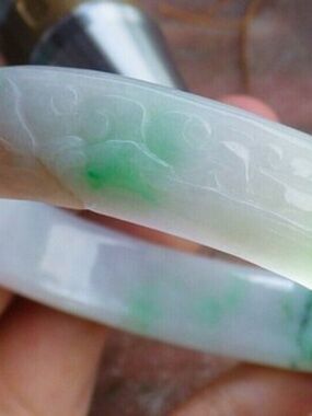 Certified Green Natural 100% A JADE Jadeite Flower Bangle Bracelet 57mm